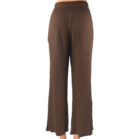 Set Active Women's Brown Waffle Knit Pull On Pocket Wide Leg Trousers Pants Sz M - Picture 3 of 5